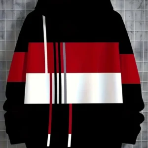 Red Black White Contrast Hooded Sweatshirt