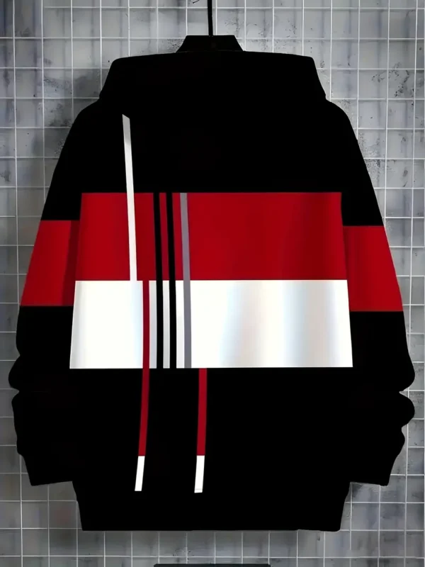 Red Black White Contrast Hooded Sweatshirt