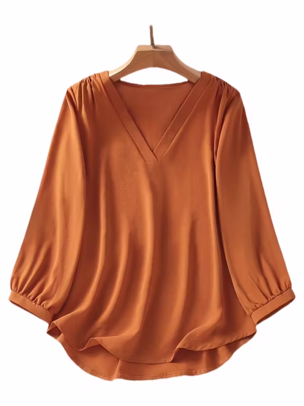 Muffyfan Women's V-Neck Three-Quarter Sleeve Blouse